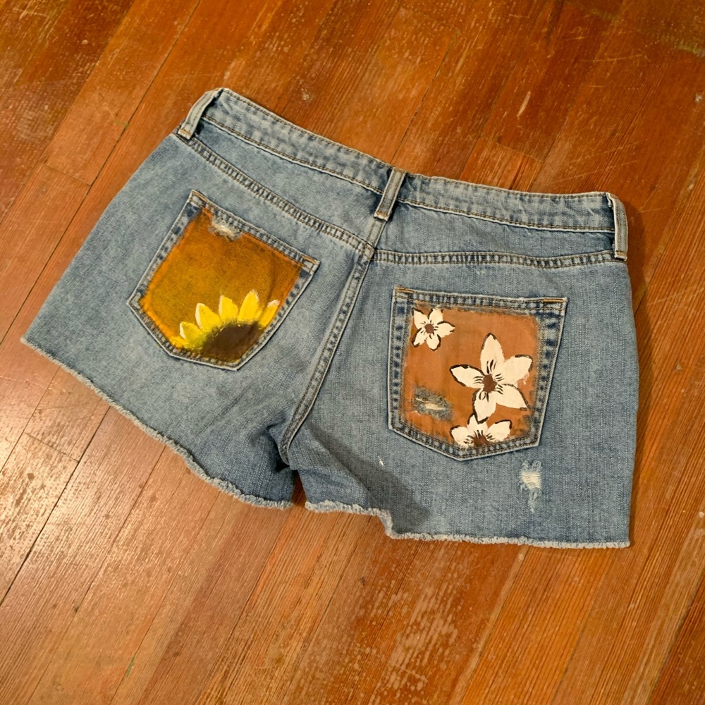 Painted Denim Jean Shorts